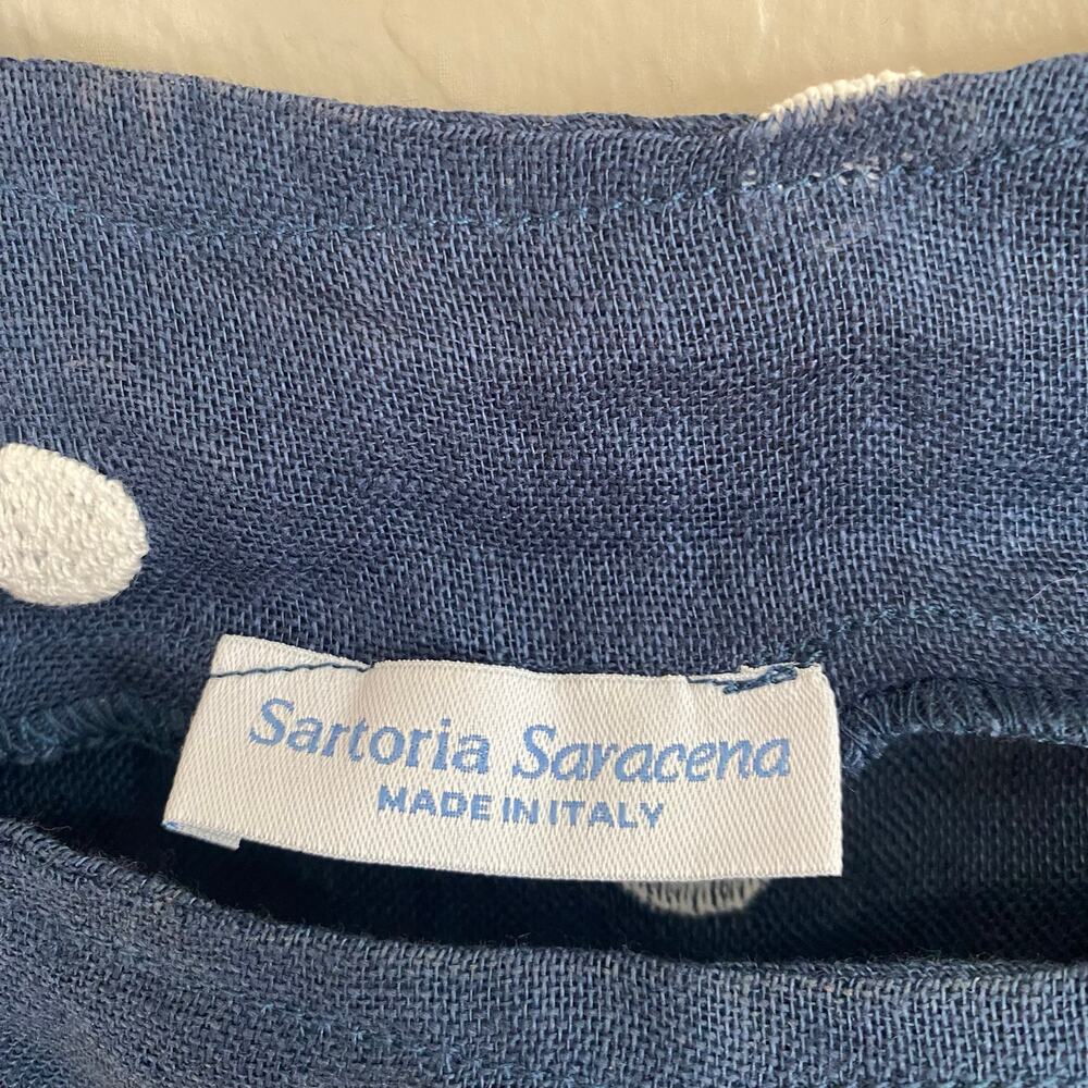 Sartoria Saracena 100% Linen Tank Top Large XL Polka Dots Navy White Coastal - Picture 5 of 5